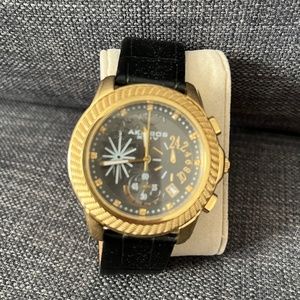 Akribos black and gold watch with leather band